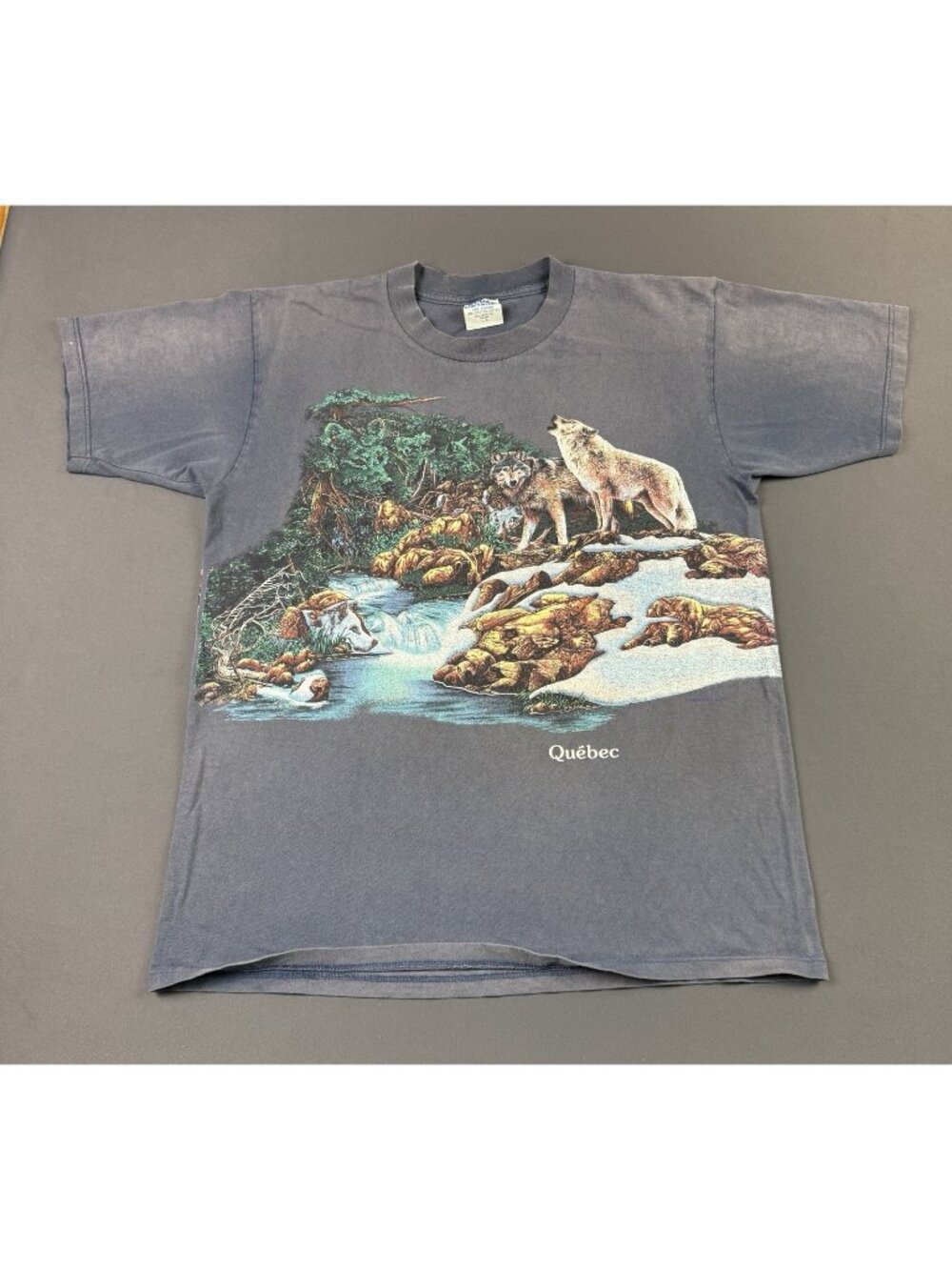 Rare Vintage 90s Animal Earth Nature Habitat Sun Faded Large Shirt Wolf Quebec